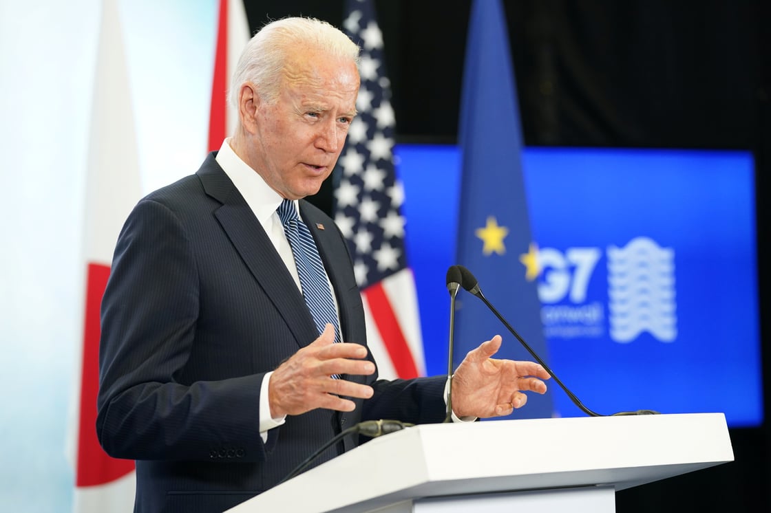 Biden speaking at G-7 summit