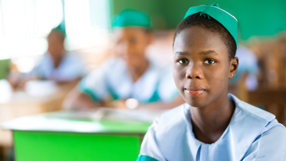 A Nigerian student sits in classroom