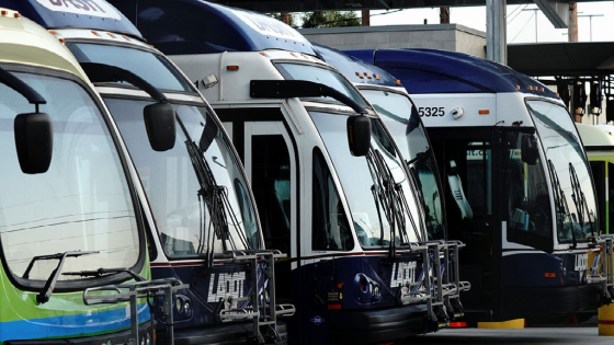 A Proterra Catalyst BE35 electric bus and CNG buses