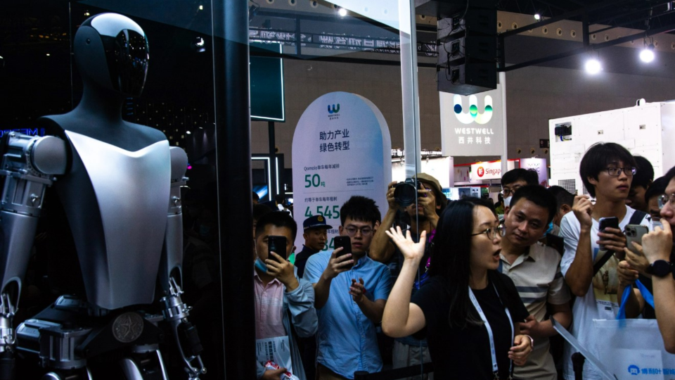 A Tesla robot displayed at an expo in Shanghai