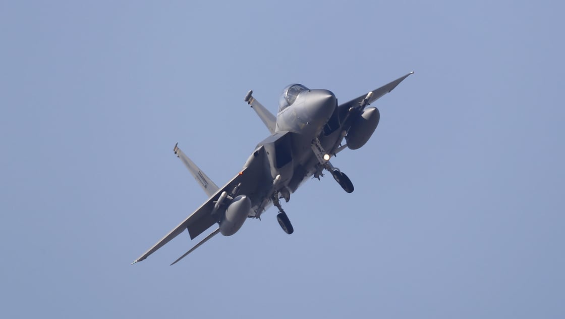 A U.S. Air Force F15-E fighter jet takes off from Incirlik airbase in the southern city of Adana, Turkey