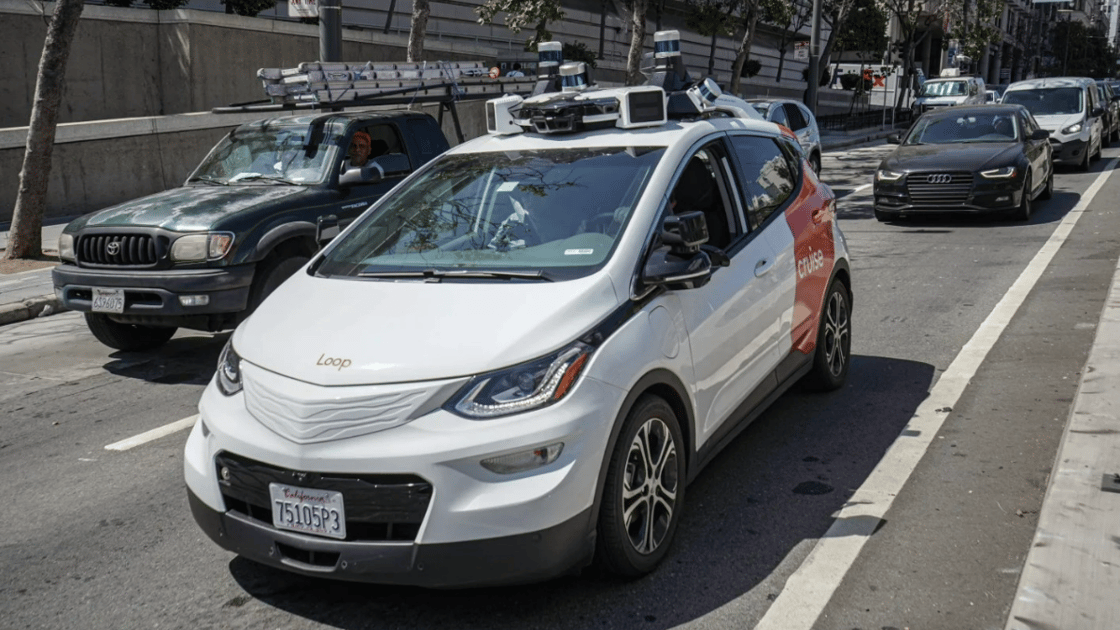 A driverless taxi operated by Cruise is seen on the road of San Francisco, California