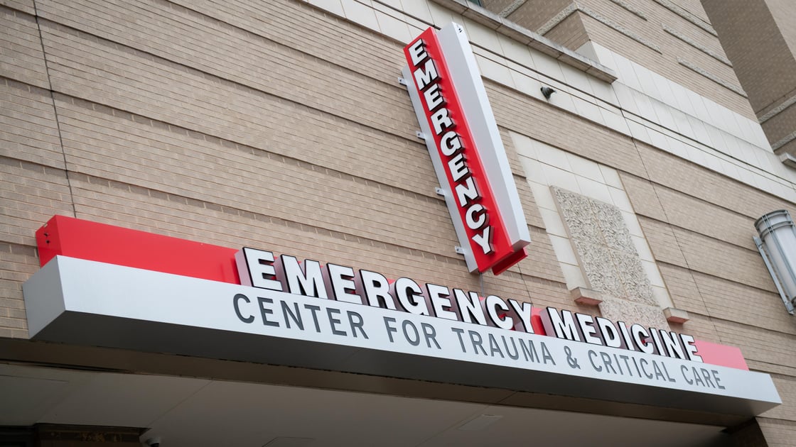 A general view of the Emergency Medicine sign at George Washington University Hospital