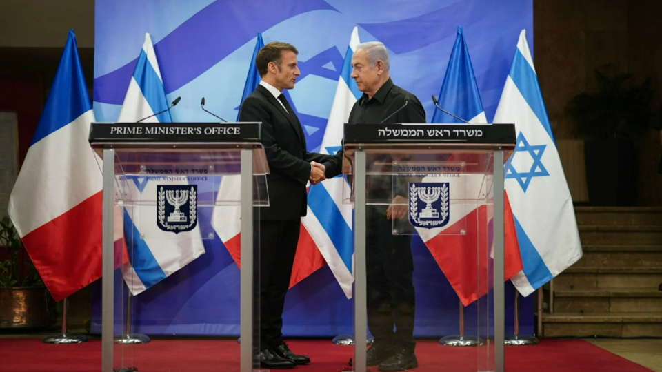 A joint press conference of French President Emmanuel Macron and Israeli Prime Minister Benjamin Netanyahu in Jerusalem