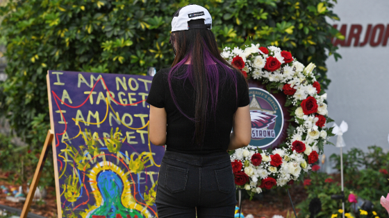 A make shift memorial setup at Marjory Stoneman Douglas High School