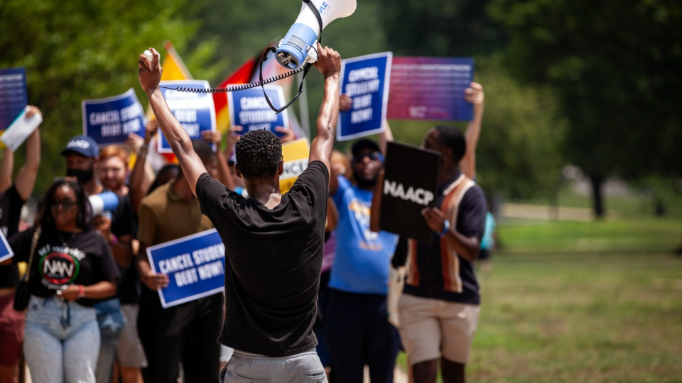 A march protesting the Supreme Courts ruling against President Joe Biden’s student-debt relief program.