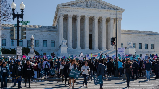 A protest group outside the US Supreme Court