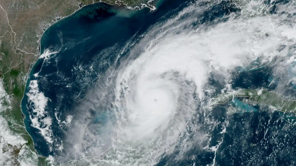 A satellite image shows Hurricane Milton progressing before its expected landfall in Florida