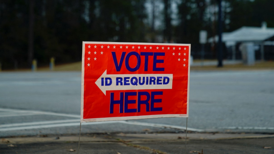 A sign directs voters to a polling location during the midterm runoff elections in Columbus, Georgia