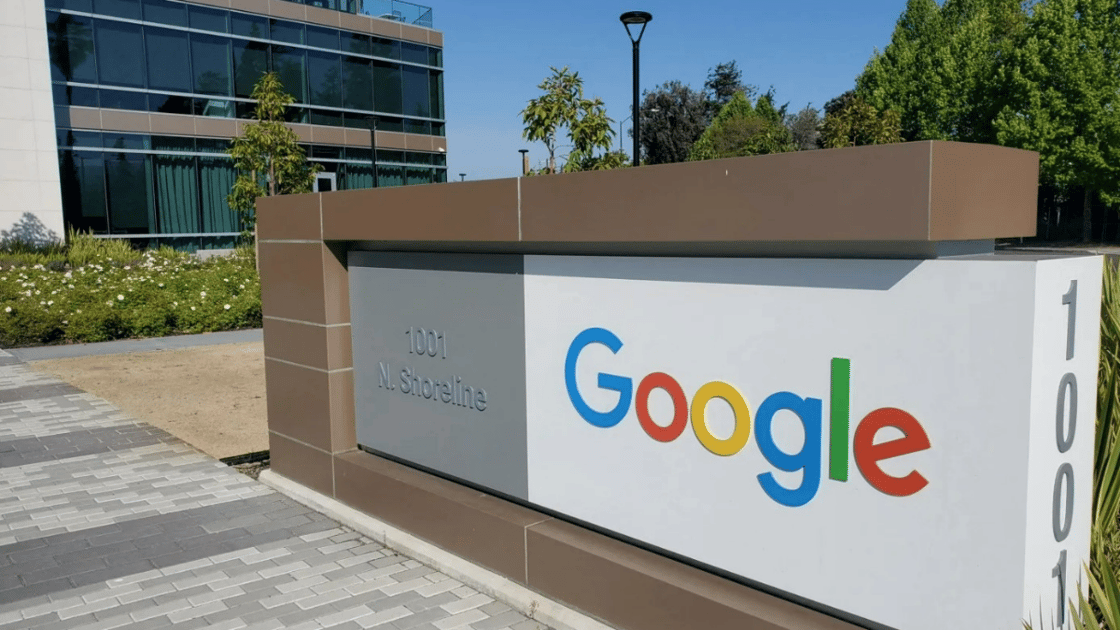 A sign is pictured outside a Google office near the companys headquarters in Mountain View, California