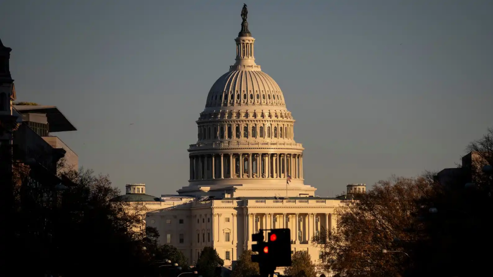 A view of the U.S. Capitol building at sunset