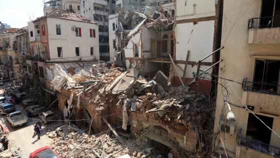 A view shows damaged buildings following a blast in Beirut