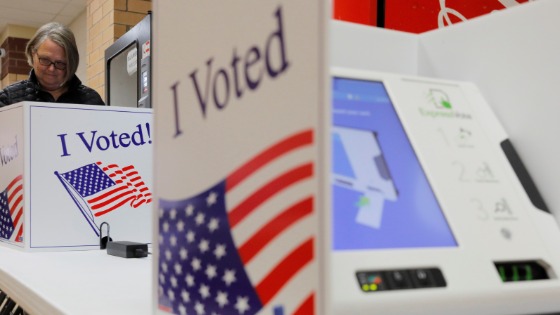 A woman casts her ballot at a polling station for the South Carolina primary