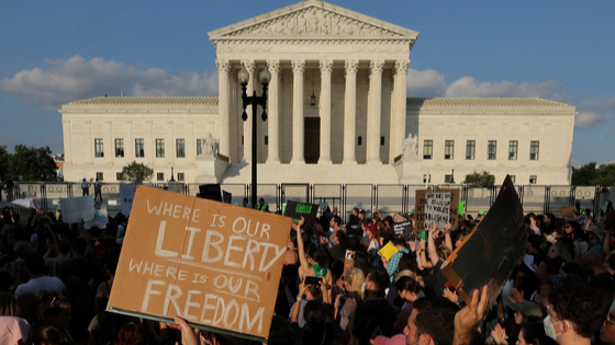 Abortion rights demonstrators protest outside the United States Supreme Court 