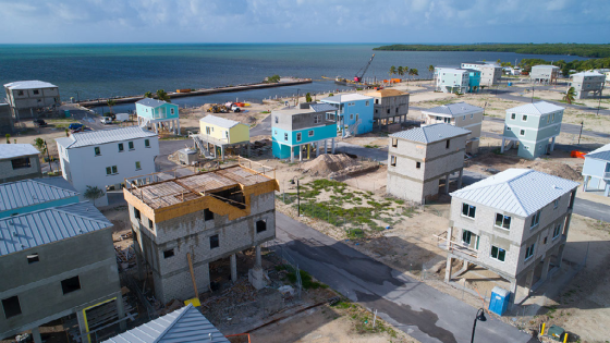 Aerial image of Florida Keys single family homes on stilts under construction