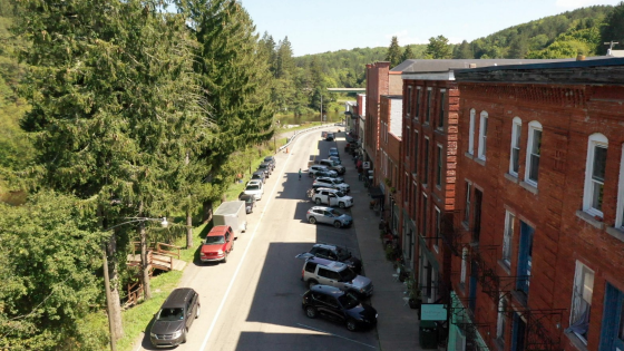 Aerial image of street in Thomas, West Virginia