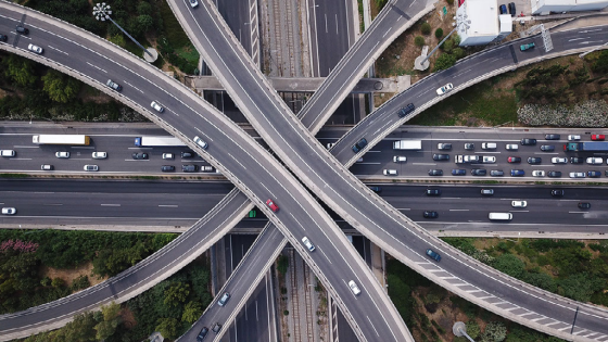 Aerial picture of crisscrossing highways