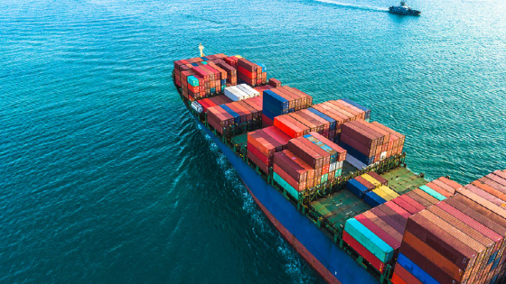 Aerial view container cargo ship