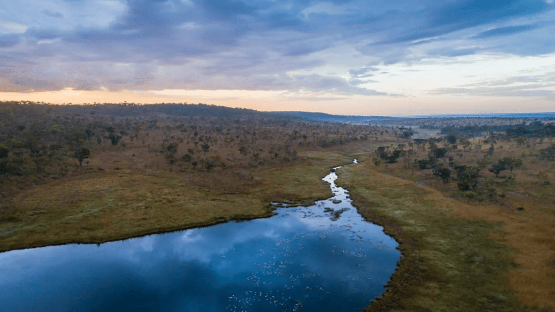 Aerial view of peat bogs by Source Lake, Cuando River, Angola