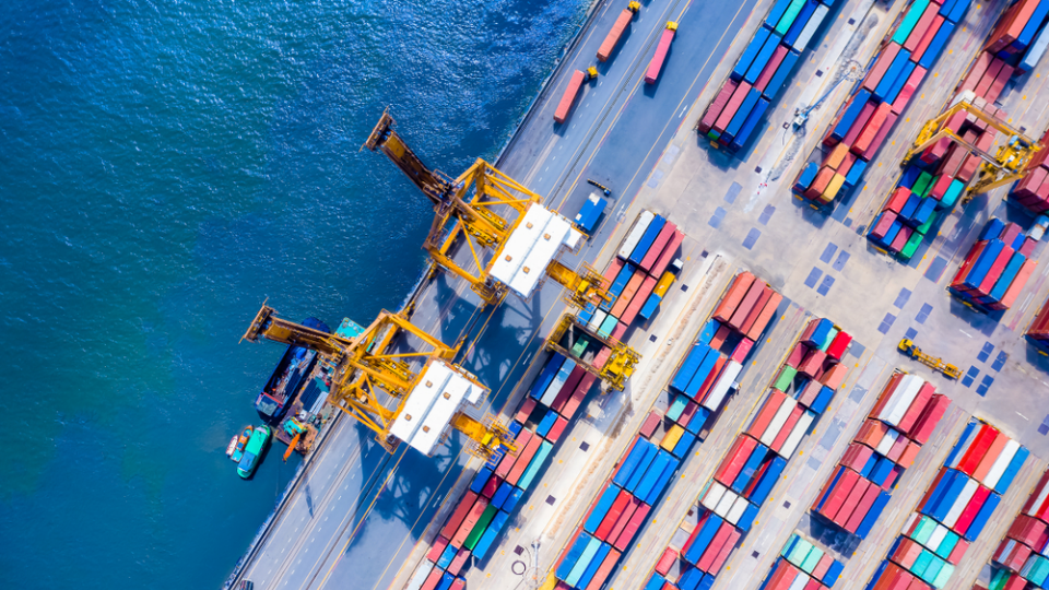 Aerial view of shipping port