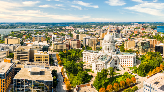 Aerial view of state capitol building