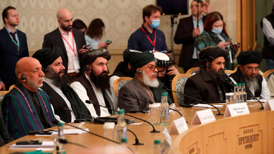 Afghan officials attend the Afghan peace conference in Moscow