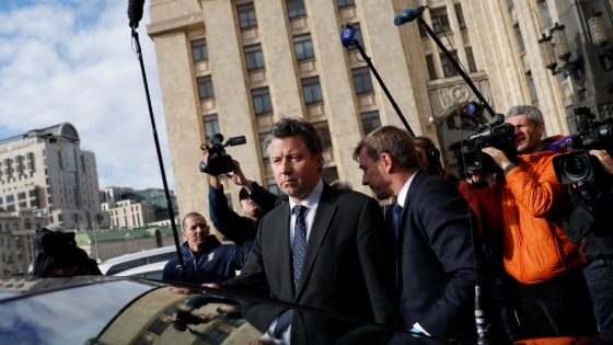 Ambassador of Germany to Russia Geza Andreas von Geyr is seen outside the Russian Foreign Ministry in Moscow