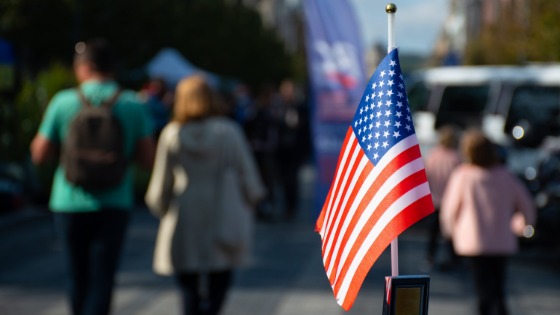 American flag at protest