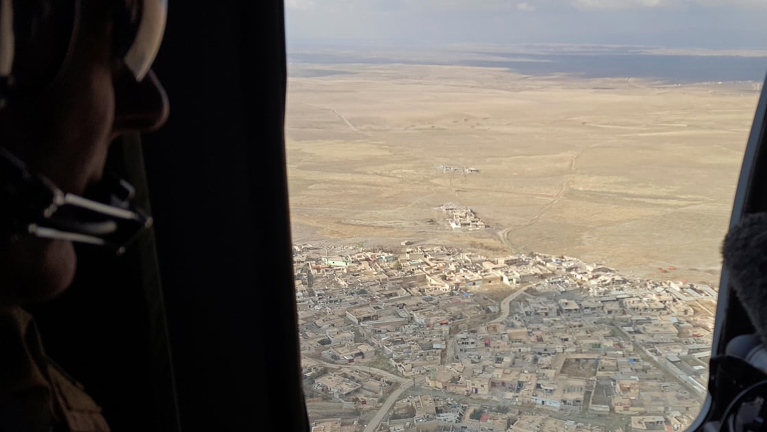 An aerial view of Mosul taken from helicopter is seen during the battle against Islamic State militants in Iraq