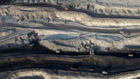 An aerial view shows machinery working in an open-pit coal mine in Ejin Horo Banner