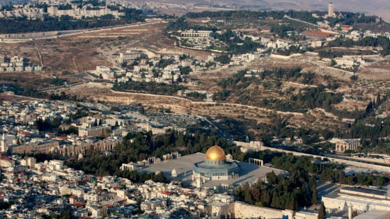 An aerial view shows the Dome of the Rock and the Western Wall