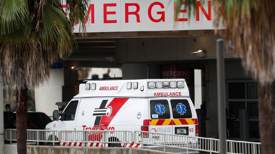 An ambulance enters the emergency room