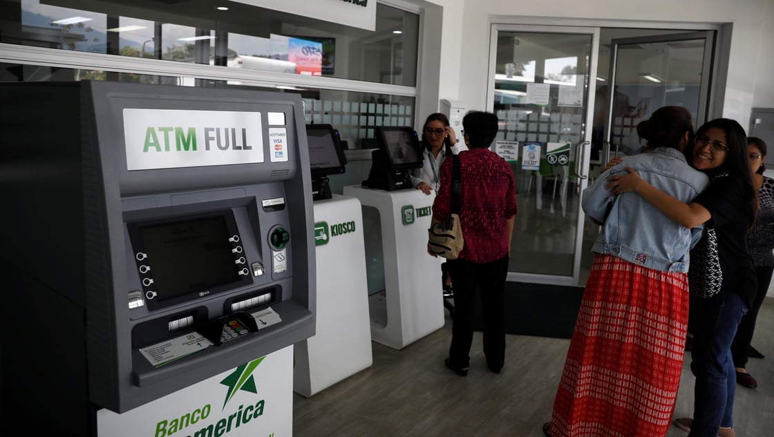 An automated teller machine is seen in a bank in San Salvador