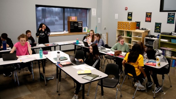 An eighth grade STEM classroom at Howard Street Charter School