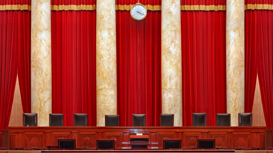 An interior view of the court room of the Supreme Court of the United States