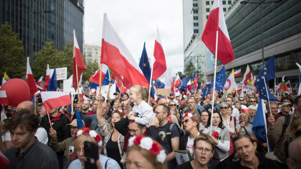 Anti-government opposition march organized before the upcoming parliamentary elections in Poland in Warsaw on 1 October 2023. 