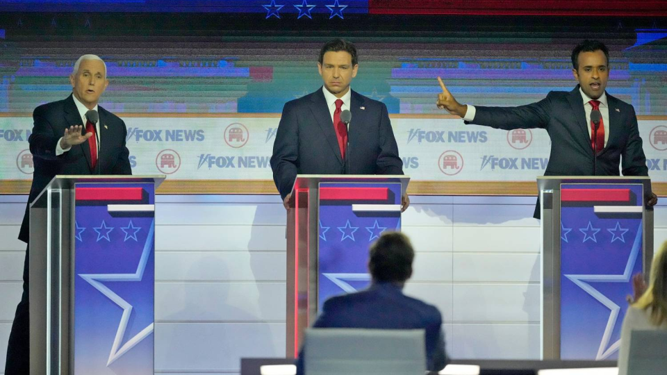 At the first Republican debate, Mike Pence and Vivek Ramaswamy argue with Florida governor Ron DeSantis.