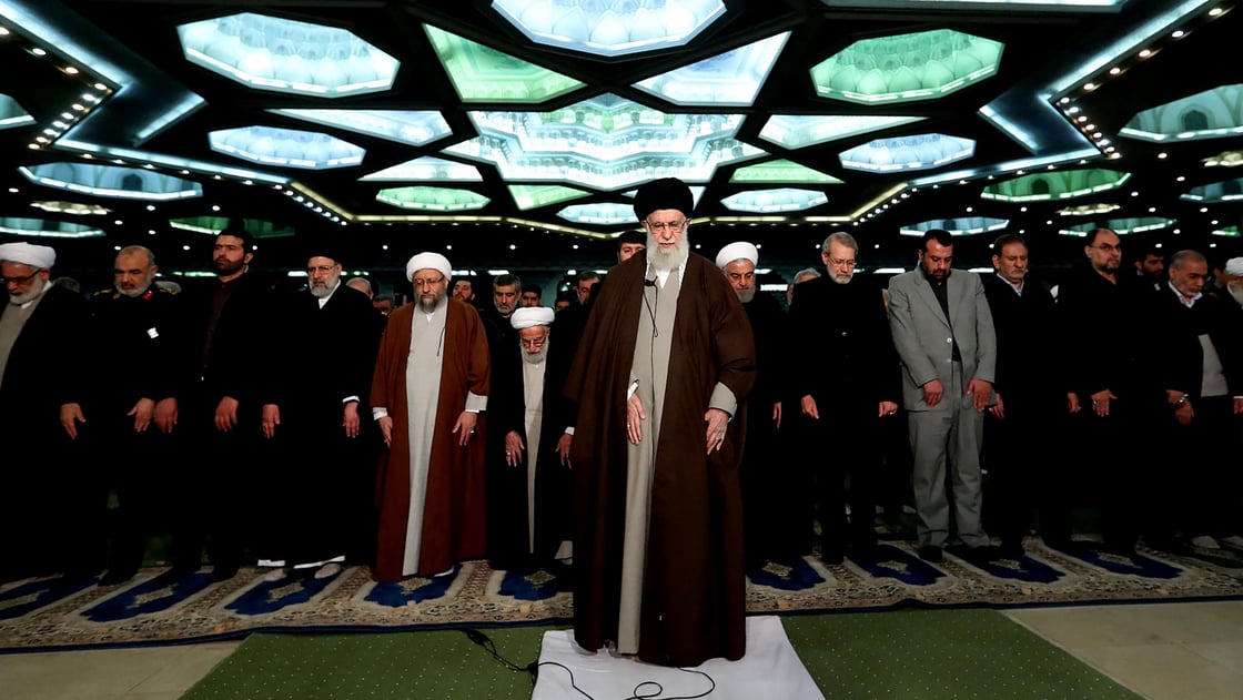 Ayatollah Ali Khamenei leading the main weekly Muslim Friday prayers in Tehran