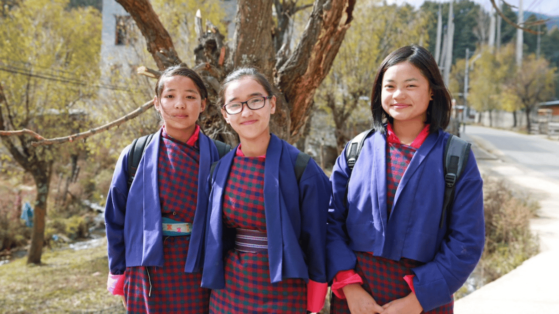 Bhutanese girls in school uniforms