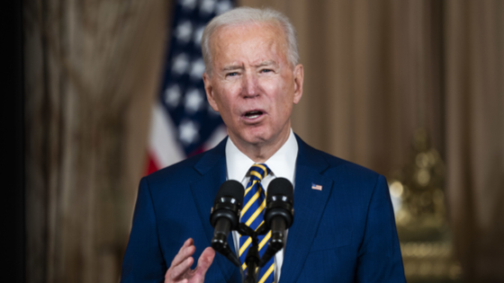 Biden speaks at the podium