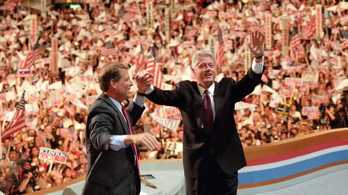 Bill Clinton and Al Gore during the Democratic National Convention