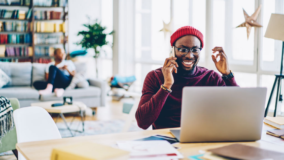 Black business owner on a call