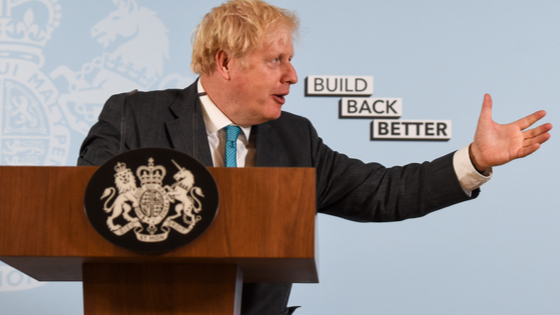 Boris Johnson speaks at podium