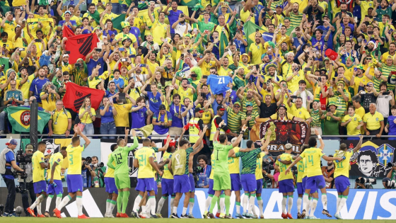 Brazil supporters celebrate after their teams 1-0 win over Switzerland