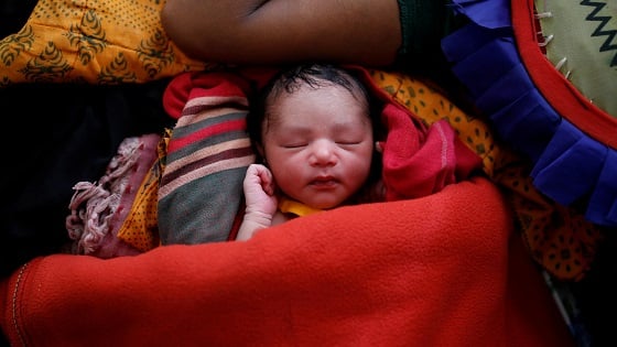 A newborn baby is pictured after the delivery at a medical centre in Kutupalong refugee camp.