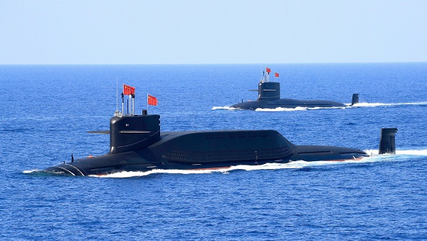 A nuclear-powered submarine is seen during a military display in the South China Sea.