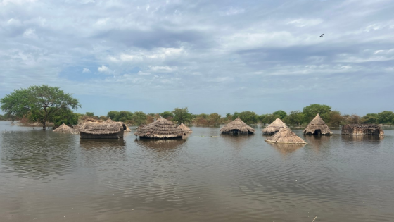 Buildings under water after a flood in South Sudan