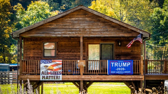 Cabin with Trump sign