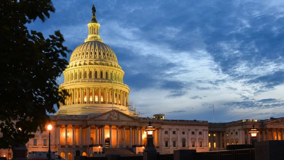 Capitol building on a cloudy evening