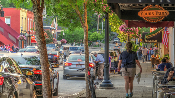 Cars on busy town street